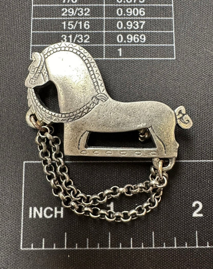 Tinn-Per Norway Pewter Horse Brooch Handmade Trojan Viking Norse Signed