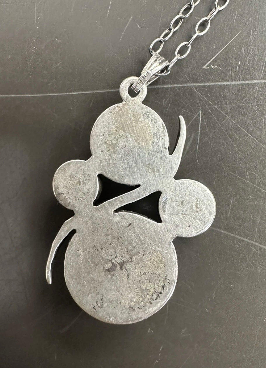 Antique Sterling Faceted “Alaskan Diamond” Hematite Pendant On Sterling Chain