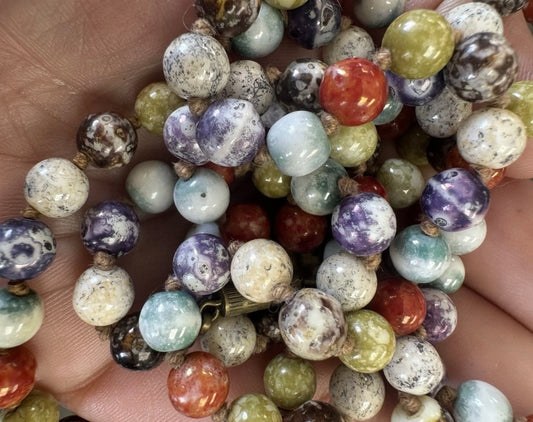 Long Strand Italian Glass Beads Knotted Necklace with Barrel Clasp