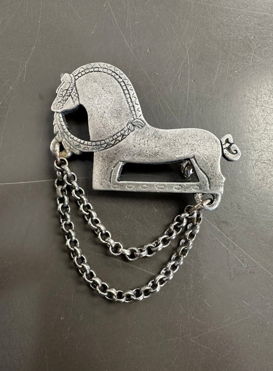 Tinn-Per Norway Pewter Horse Brooch Handmade Trojan Viking Norse Signed