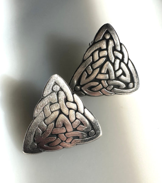 Sterling Silver Celtic Trinity Knot Post Earrings Signed By Metal Arts