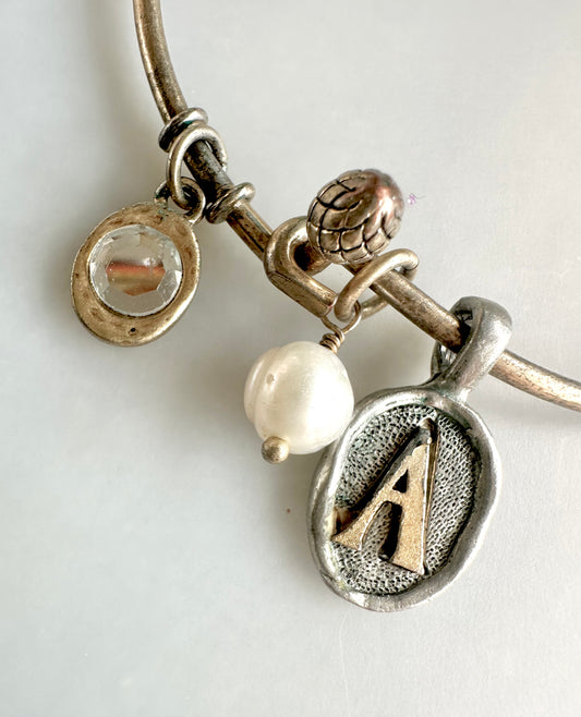 JK by Thirty One Bangle Bracelet with Wax Seal Monogram “A” Dangle Charm