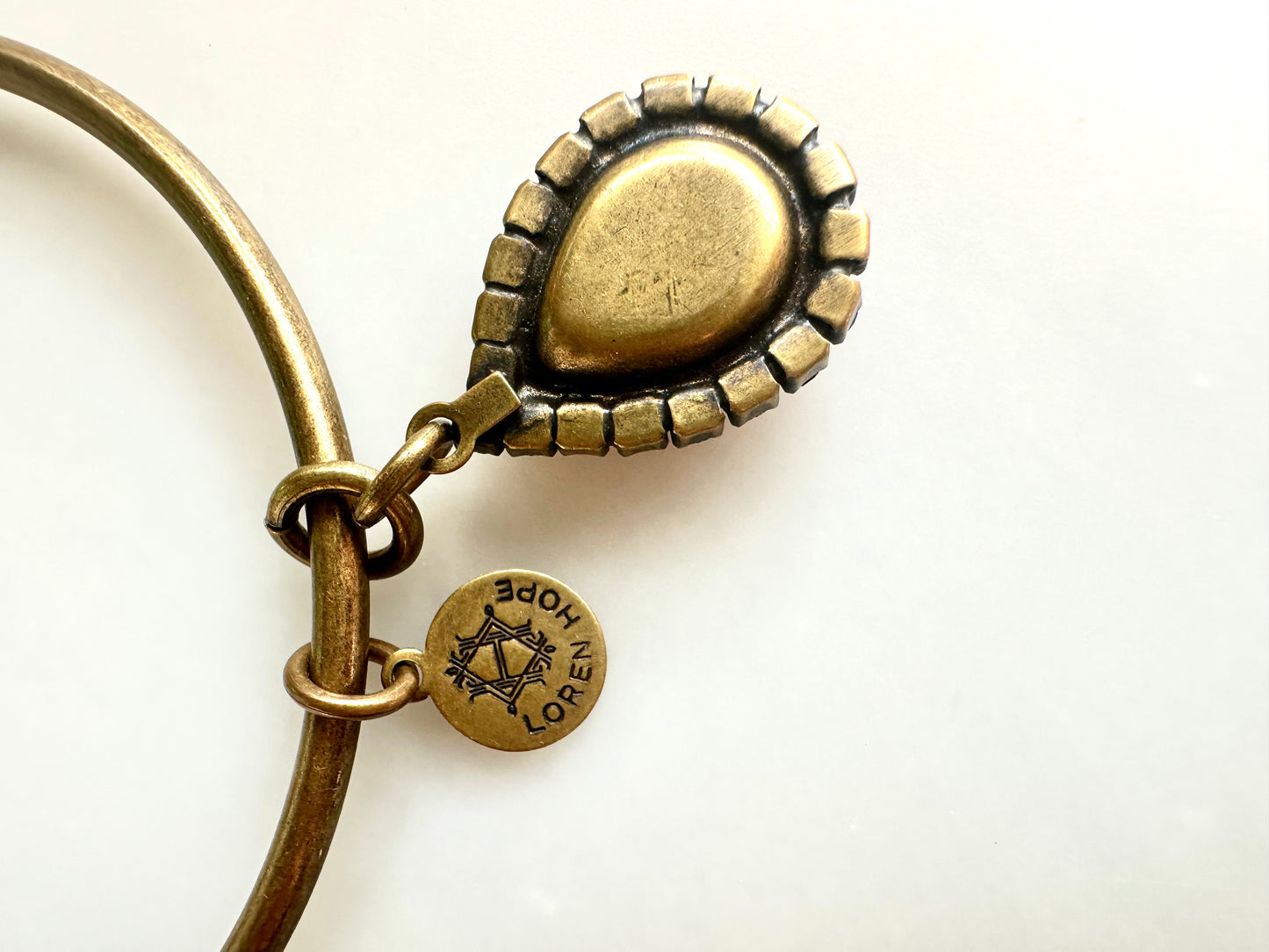 Signed Loren Hope Bangle Bracelet with Pink and Black Teardrop Rhinestone Dangle