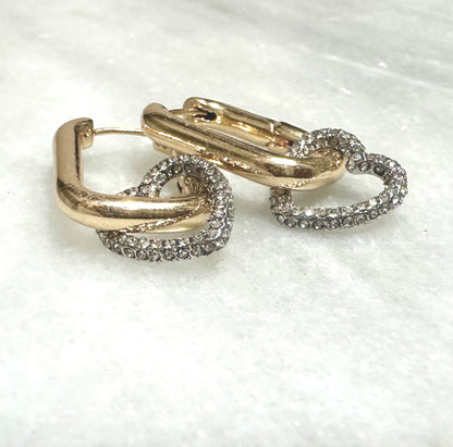 Heart Pave Gold Link Dangle Earrings