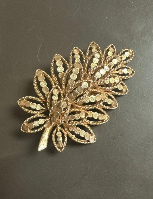 Mid-Century Vintage Etched Leaf Brooch Signed CAPRI