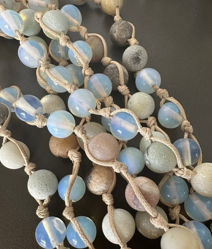 Long Hand Knotted Mermaid Necklace Glass And Amazonite Beads