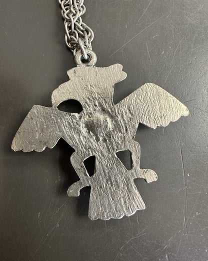 Vintage Southwest Style Cast Metal Thunderbird Necklace Turquoise Stone