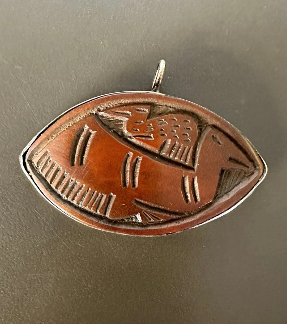 Abbia Chip Old Wood Bezel Set Handmade Pendant Asia/China/Indochina/Vietnam