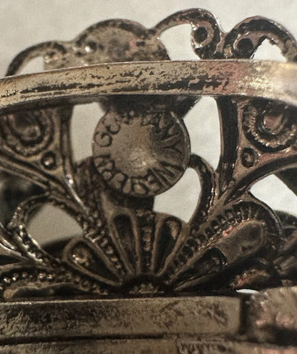 Vintage West Germany Filigree Floral Rhinestone Adjustable Ring