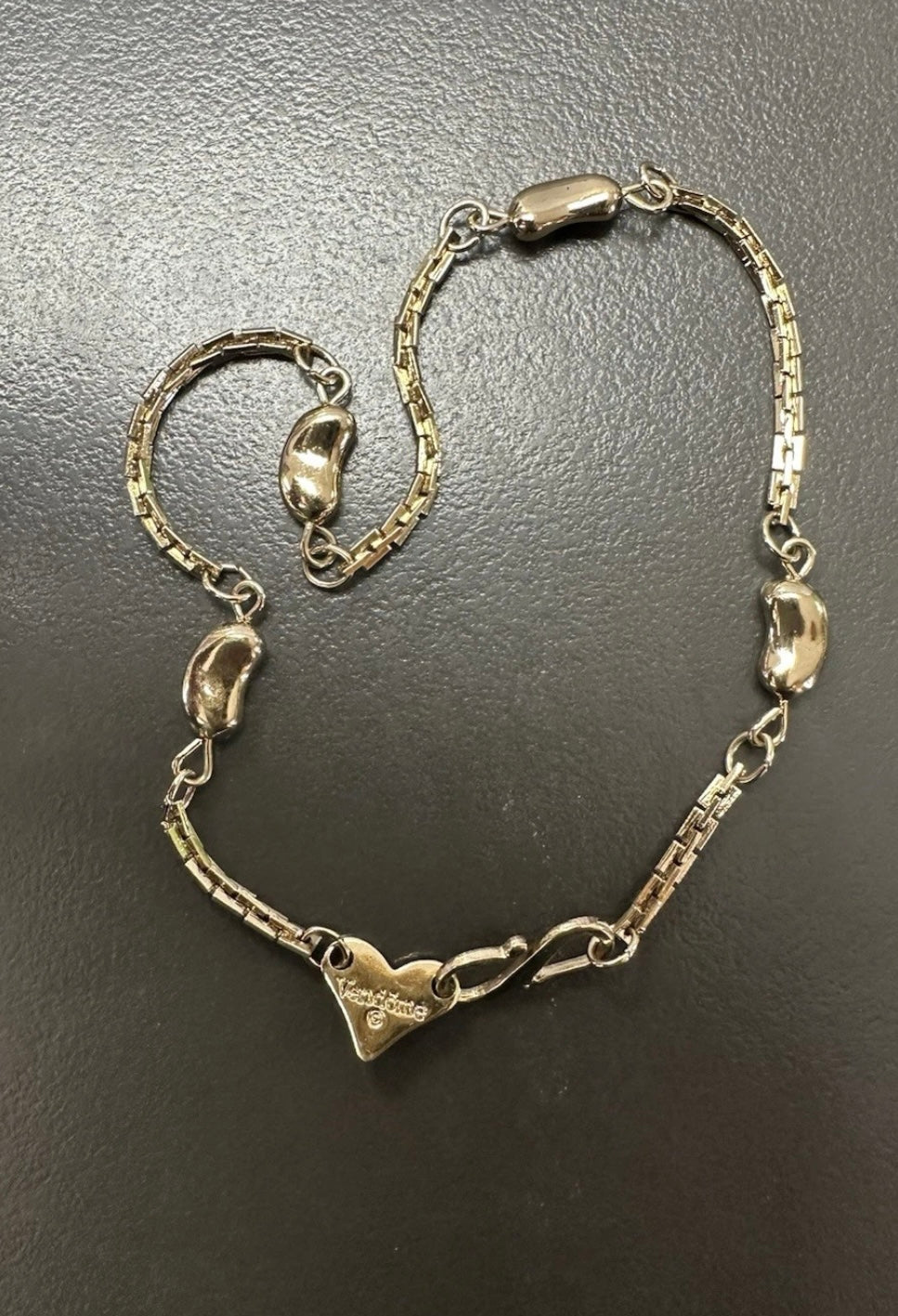 Vintage Signed Vendome Gold tone Station Bracelet With Beans