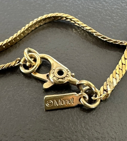 Vintage Signed Monet Goldtone Herringbone Necklace Nice Clasp