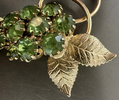Vintage MCM Bright Light Green Uranium Glass Grape Cluster with Leaves Brooch