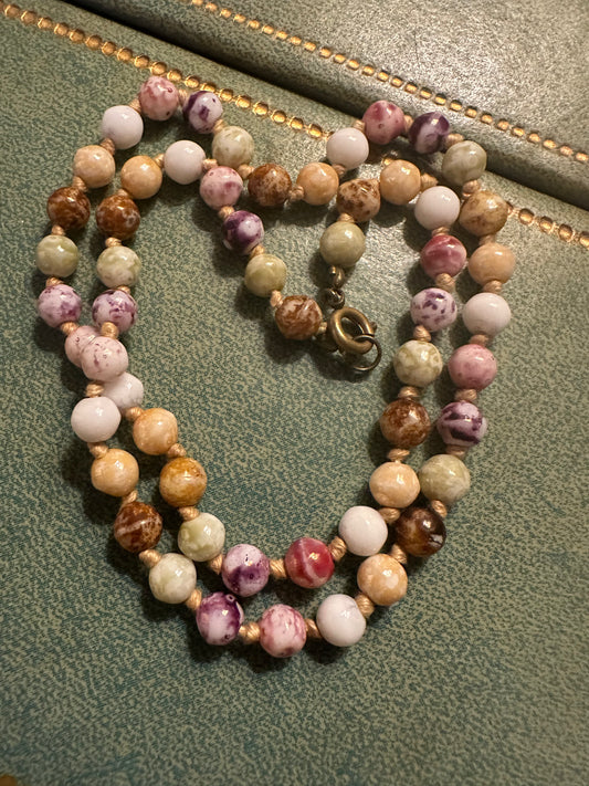 Vintage Hand Knotted Glass Bead Necklace Beautiful Colors