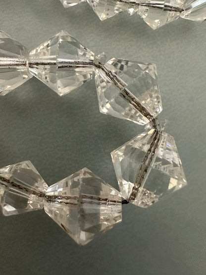 Vintage Art Deco Clear Crystal Bicone Beaded Necklace On Sterling Chain