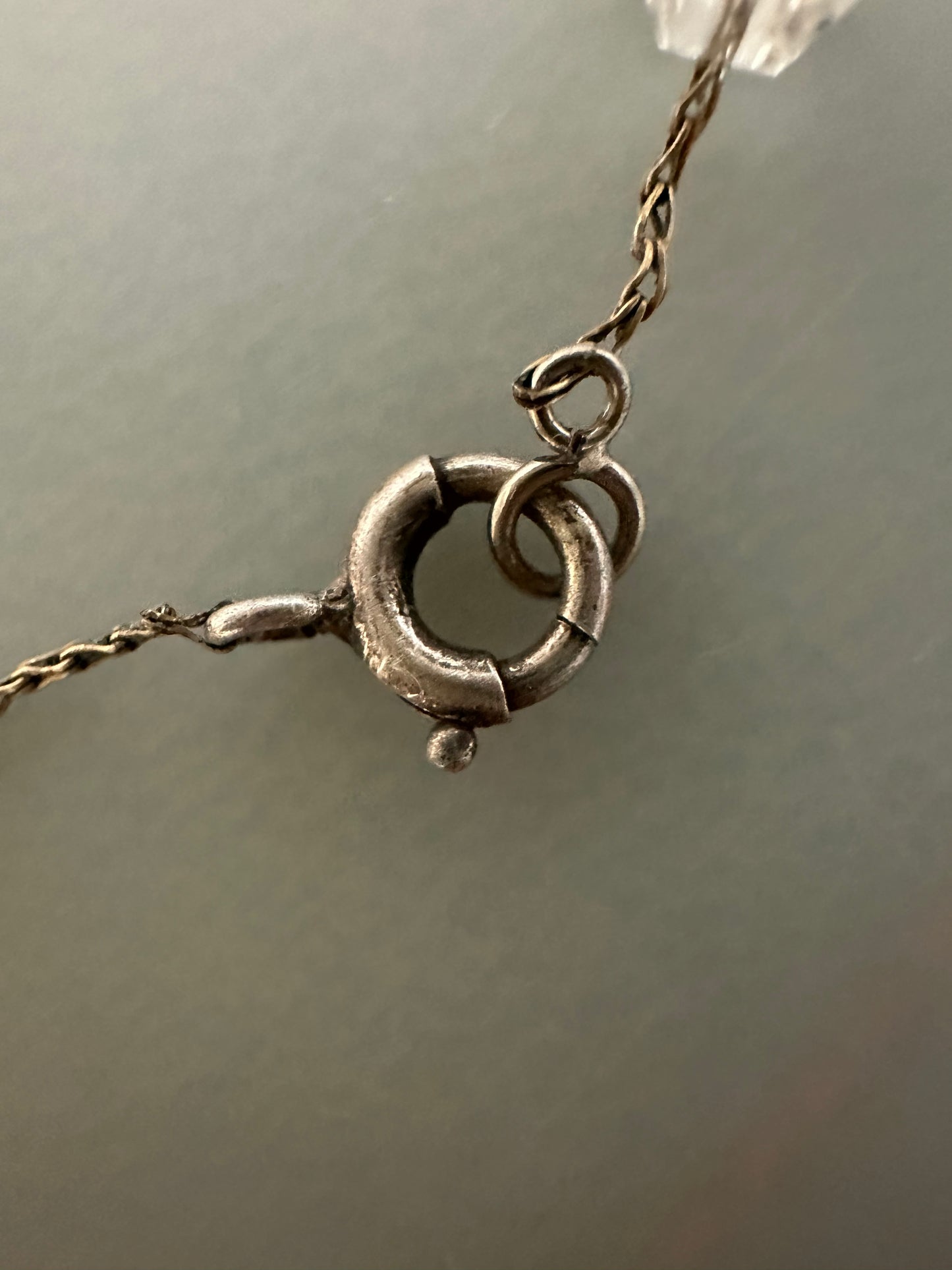 Vintage Art Deco Clear Crystal Bicone Beaded Necklace On Sterling Chain