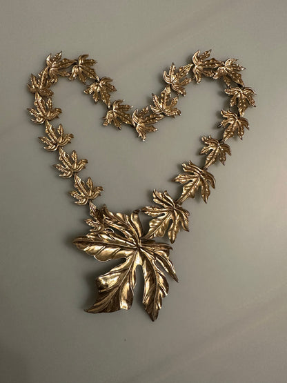 Signed Nettie Rosenstein Vermeil Leaves 15” Collar Statement Necklace