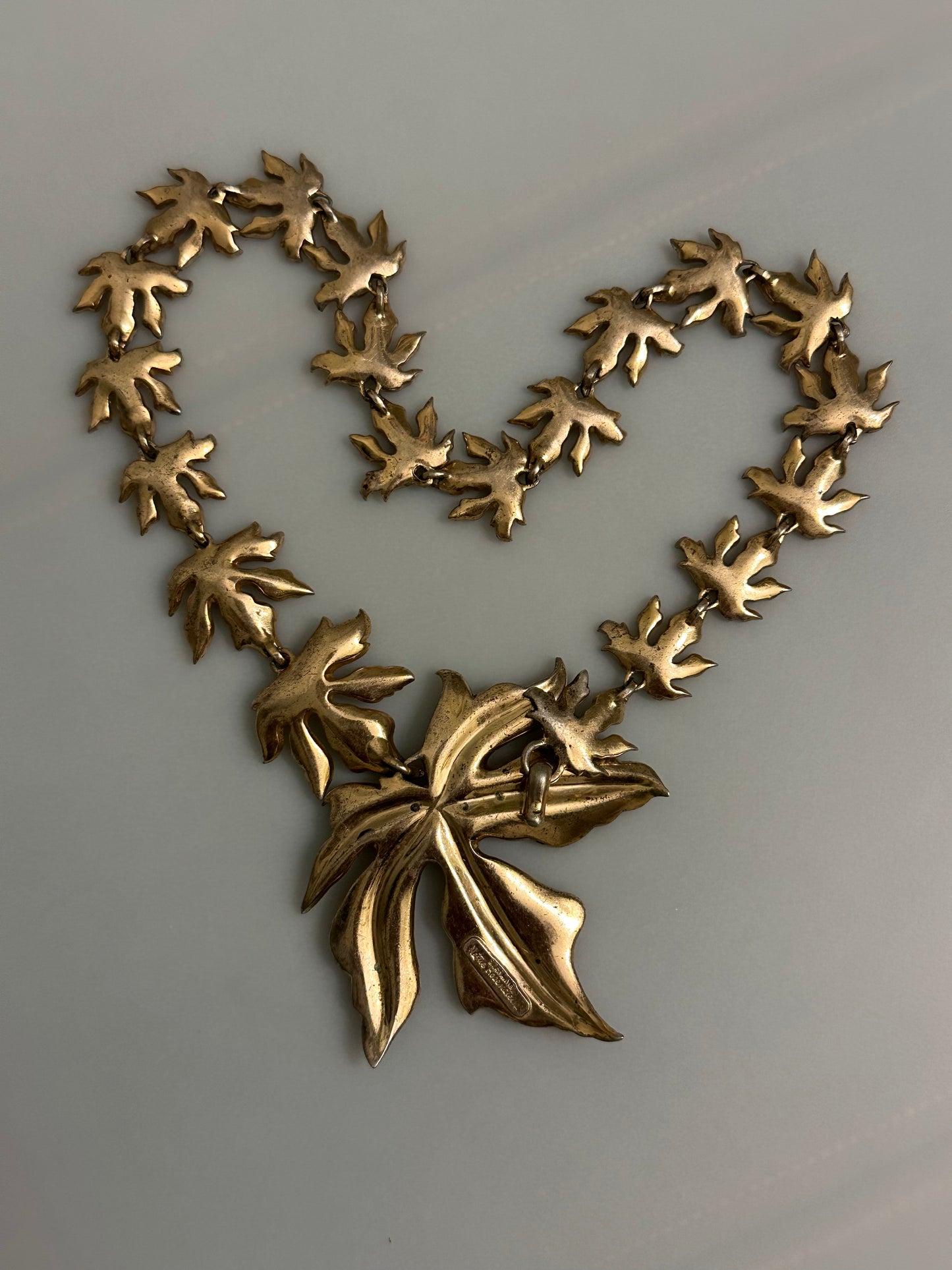 Signed Nettie Rosenstein Vermeil Leaves 15” Collar Statement Necklace