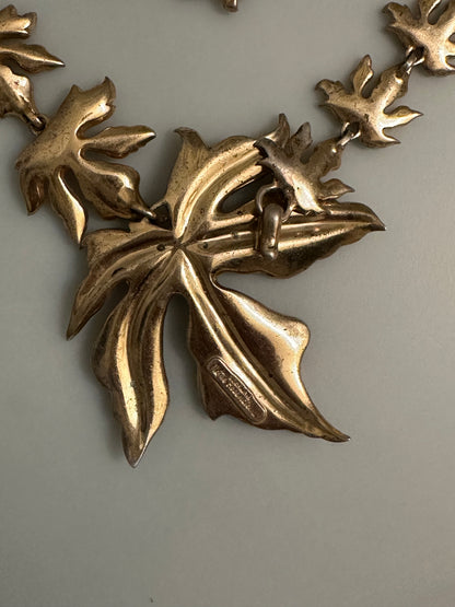 Signed Nettie Rosenstein Vermeil Leaves 15” Collar Statement Necklace