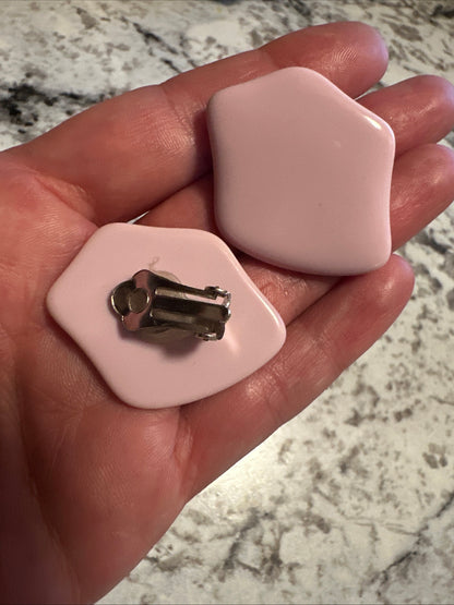1960s-1980s Pastel Pink Abstract Clip-on Earrings