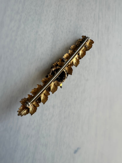 Early Miriam Haskell Bar Brooch Pin With Leaves And Glass Beads Unsigned Haskell
