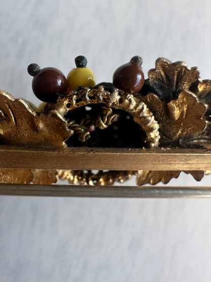Early Miriam Haskell Bar Brooch Pin With Leaves And Glass Beads Unsigned Haskell