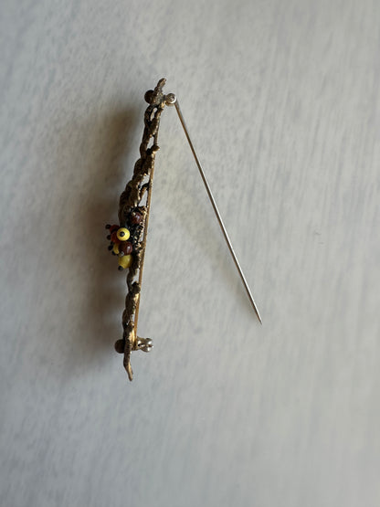 Early Miriam Haskell Bar Brooch Pin With Leaves And Glass Beads Unsigned Haskell