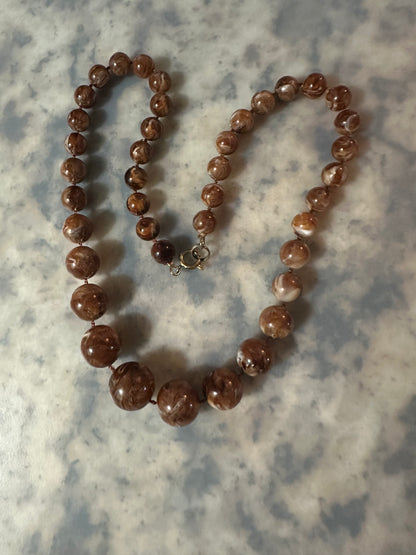 16” Vintage Marbled Resin Bead Necklace - Root Beer Float