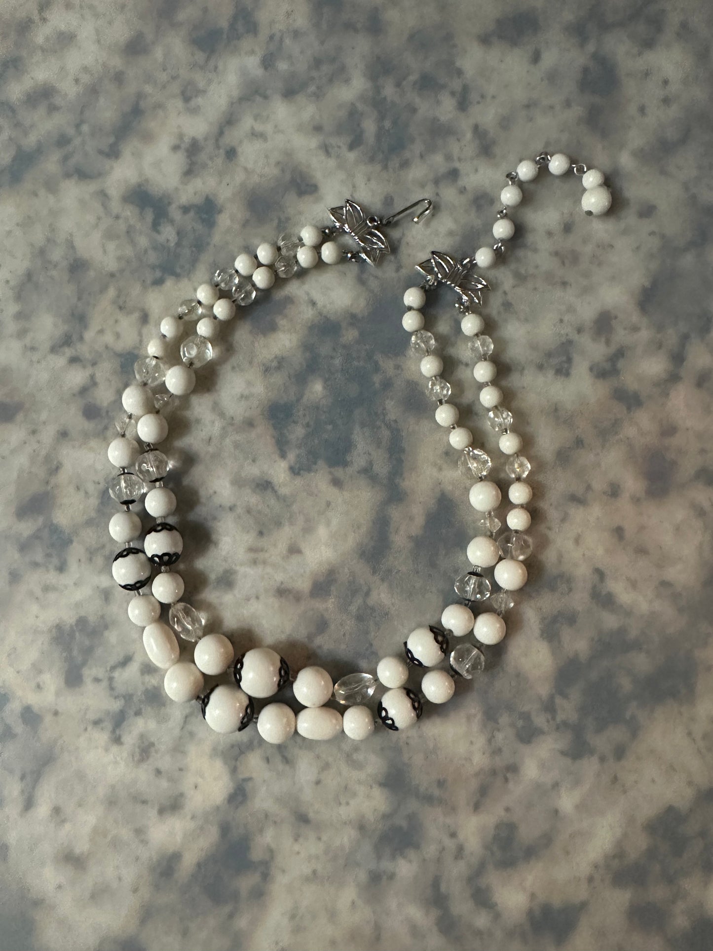 Mid-Century Plastic Two-Strand Bead Necklace Hook Signed JAPAN