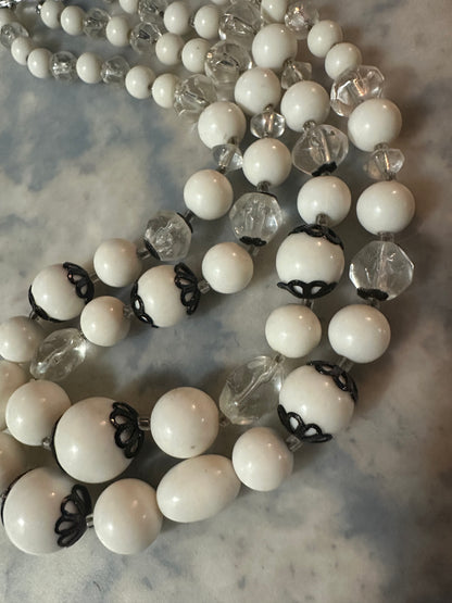 Mid-Century Plastic Two-Strand Bead Necklace Hook Signed JAPAN