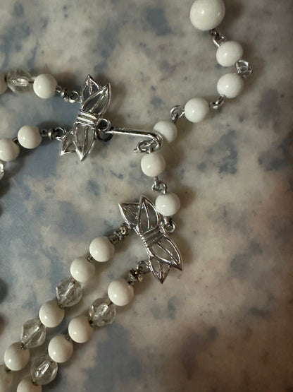 Mid-Century Plastic Two-Strand Bead Necklace Hook Signed JAPAN