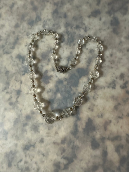 Art Deco Graduated Crystal Bead Necklace With Gold Spacers, Filigree Box Clasp