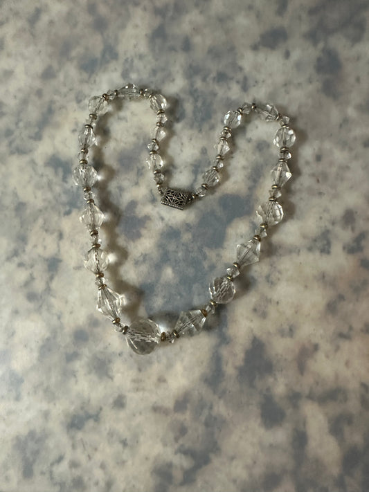 Art Deco Graduated Crystal Bead Necklace With Gold Spacers, Filigree Box Clasp