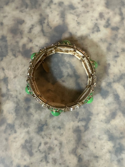 Natasha Signed Green And Rhinestone Bracelet