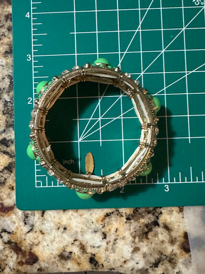 Natasha Signed Green And Rhinestone Bracelet