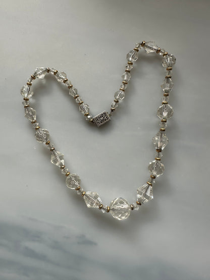 Art Deco Graduated Crystal Bead Necklace With Gold Spacers, Filigree Box Clasp