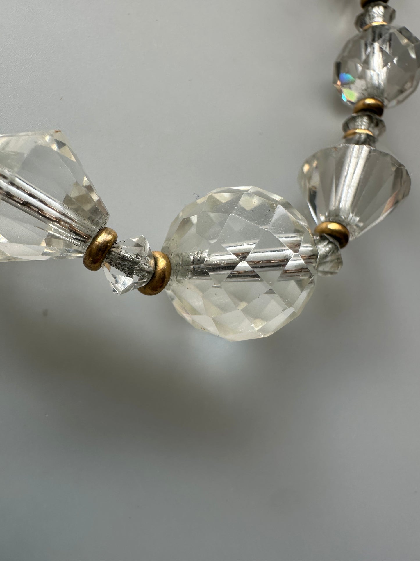 Art Deco Graduated Crystal Bead Necklace With Gold Spacers, Filigree Box Clasp