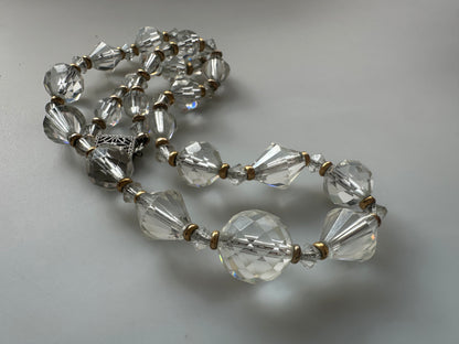 Art Deco Graduated Crystal Bead Necklace With Gold Spacers, Filigree Box Clasp
