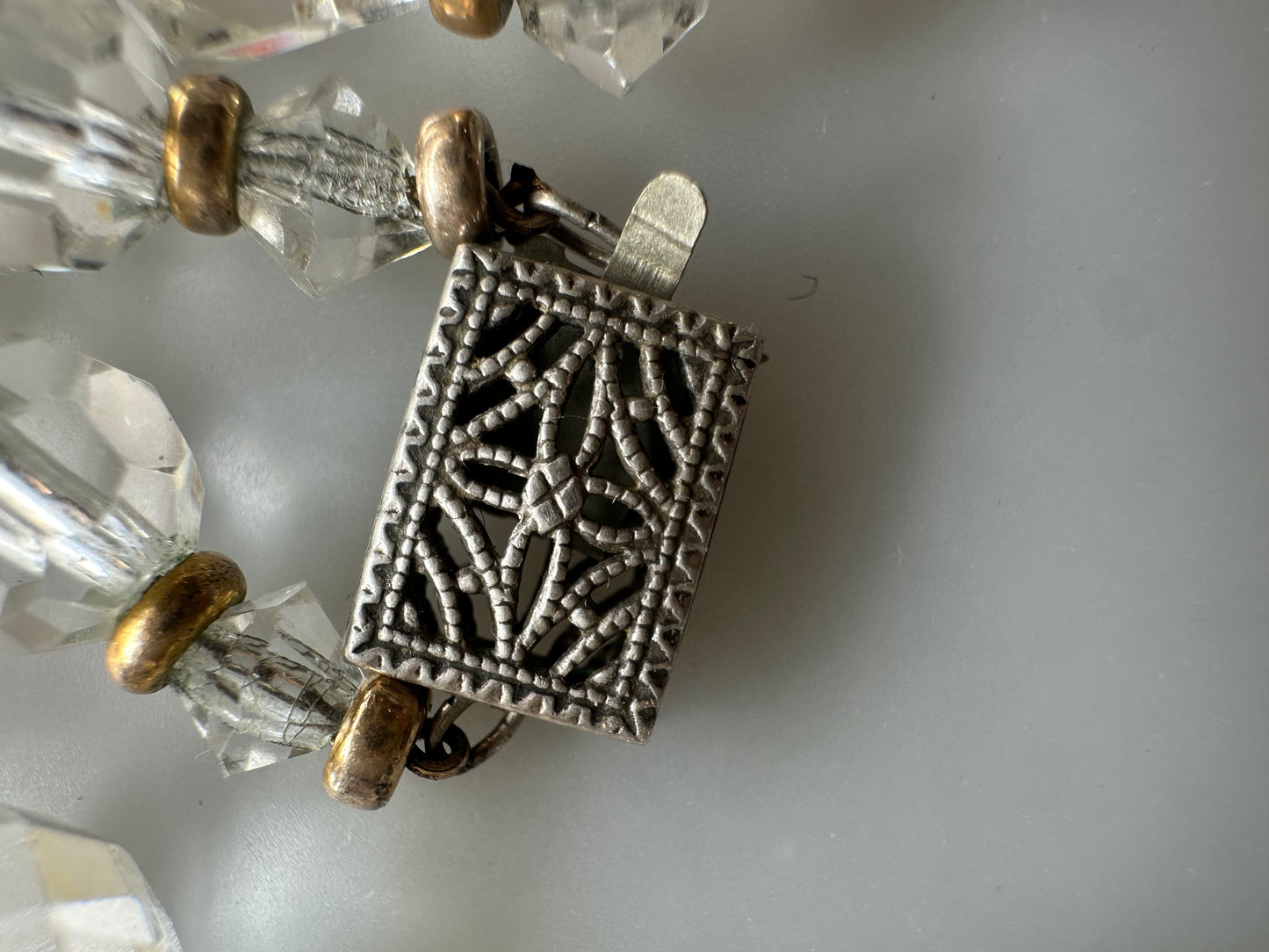 Art Deco Graduated Crystal Bead Necklace With Gold Spacers, Filigree Box Clasp