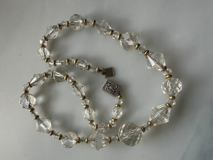 Art Deco Graduated Crystal Bead Necklace With Gold Spacers, Filigree Box Clasp