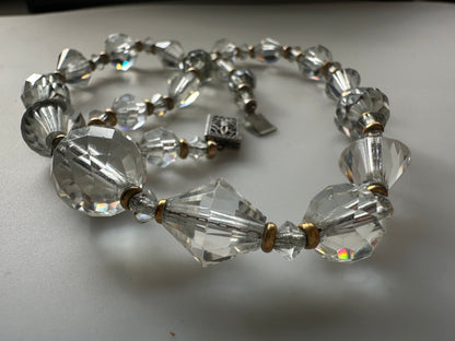 Art Deco Graduated Crystal Bead Necklace With Gold Spacers, Filigree Box Clasp