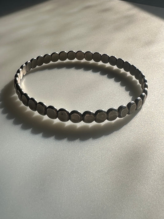 Silver Vintage Artisan Estate Bangle Bracelet Dot Pattern Unmarked - TESTED