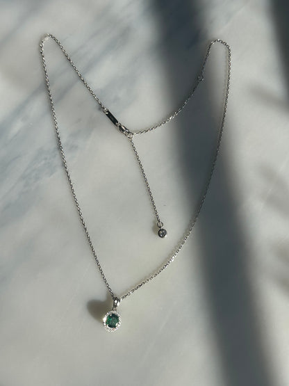 Anna Zuckerman Emerald And Crystalline Halo Necklace In Sterling Silver
