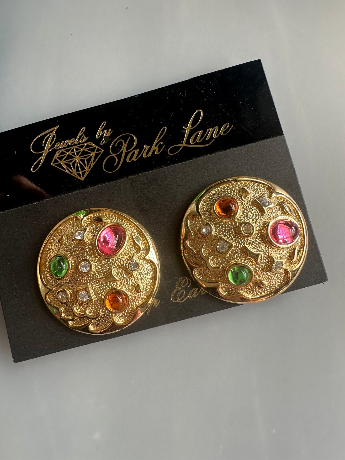 Vintage 1980’s Park Lane Signed Confetti Jewel Clip-on Earrings