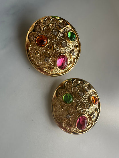 Vintage 1980’s Park Lane Signed Confetti Jewel Clip-on Earrings