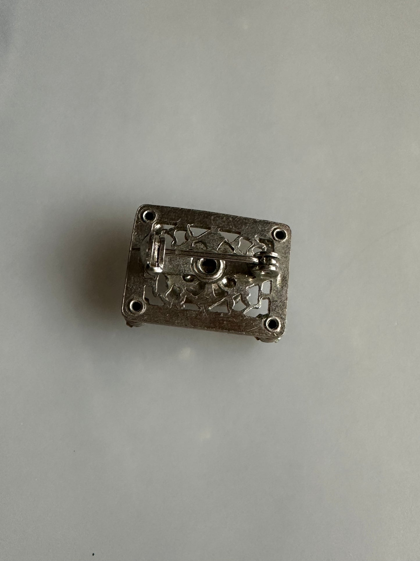 Small Art Deco / Retro Sweater Pin with Blue Glass Stone