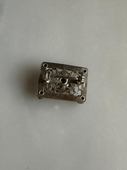 Small Art Deco / Retro Sweater Pin with Blue Glass Stone