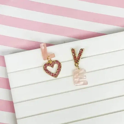'Love' Glitzy Acrylic Heart Dangle Earrings