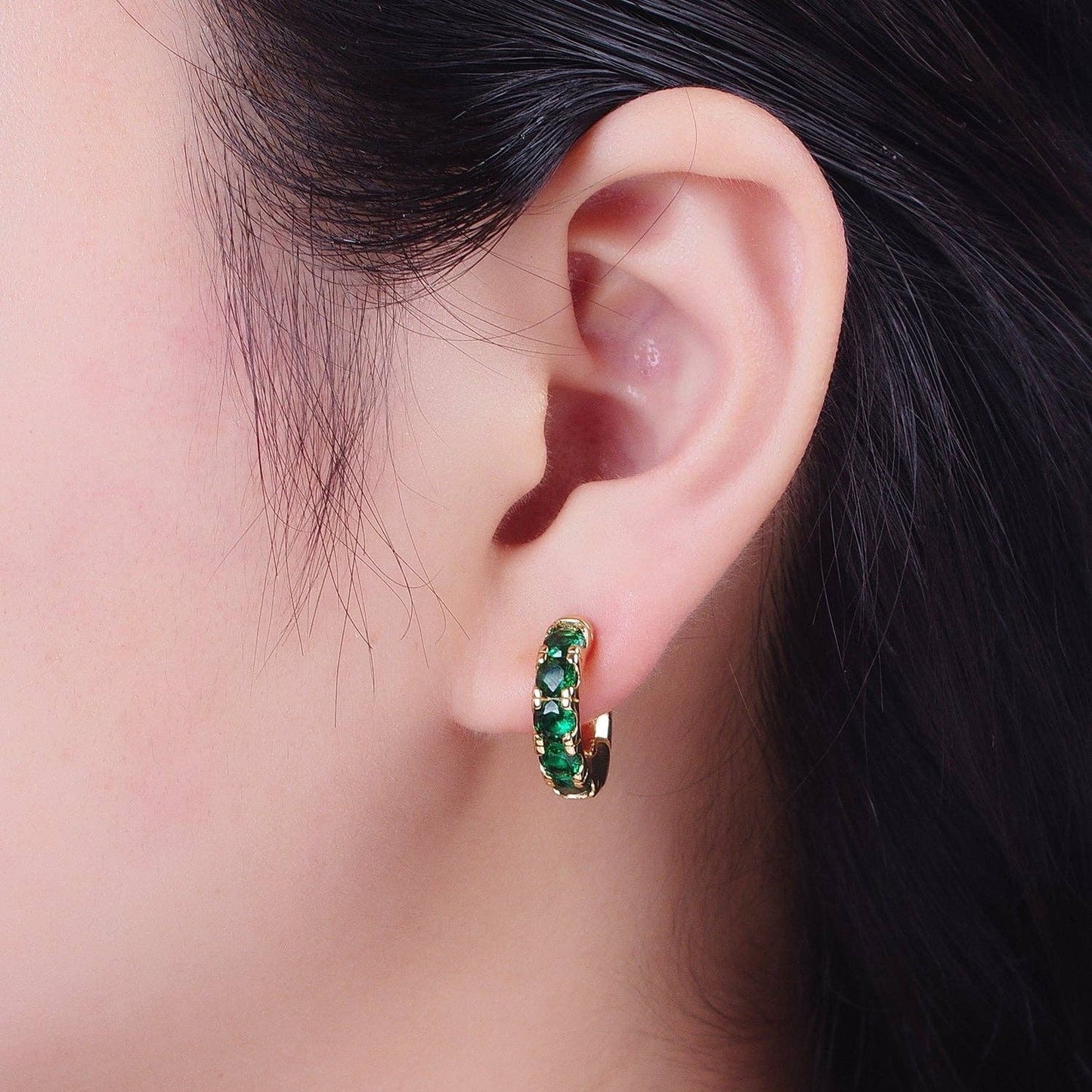 24K Gold Filled Emerald Green Micro Pave Cubic Zirconia 16.5