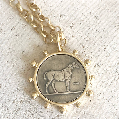 Matte Gold Equestrian Collector Rolo Chain horse Coin Charm Necklace 