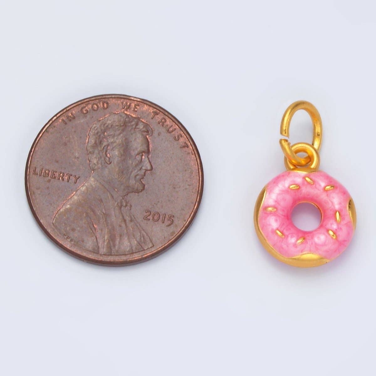 24K Gold Filled Pink Glazed Sprinkle Donut Dessert Enamel Charm